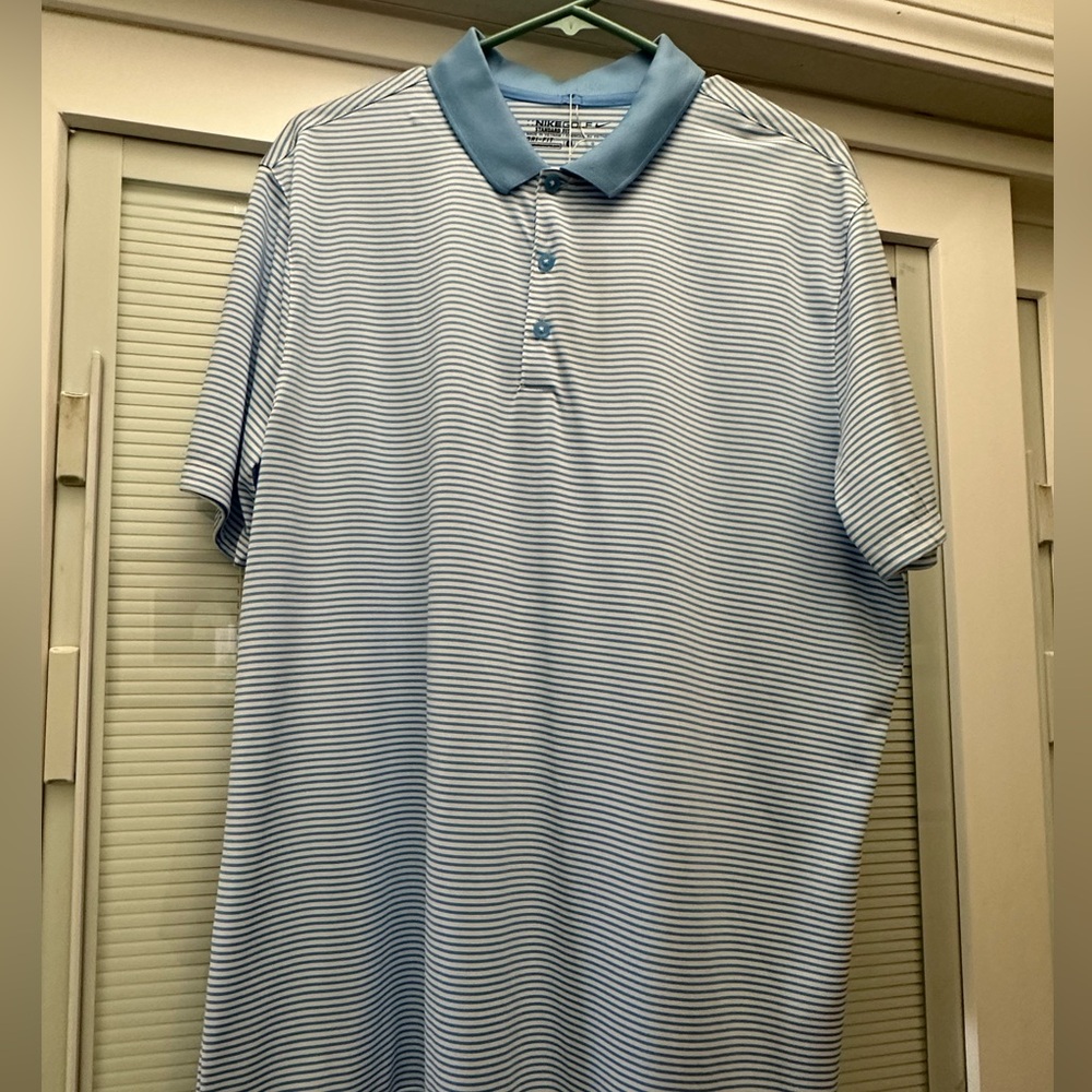 Nike Men's Light Blue Striped Polo Shirt
